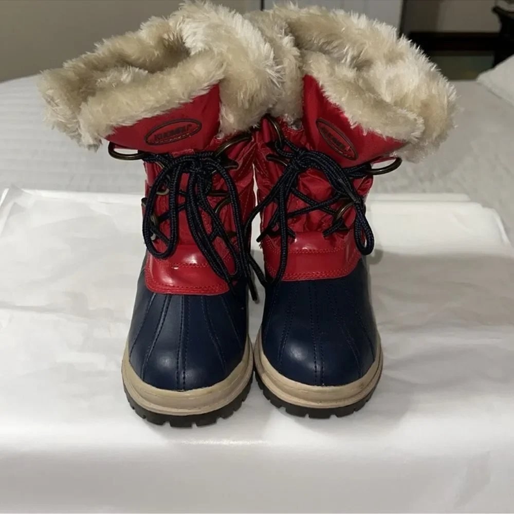 KHOMBU TESS 6 Navy Red Ivory Shearing Interior Lace Front Winter Boots